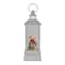 11" White & Brushed Silver Christmas Cardinals Snow Globe Lantern